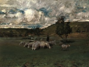 View near Polling with sheep